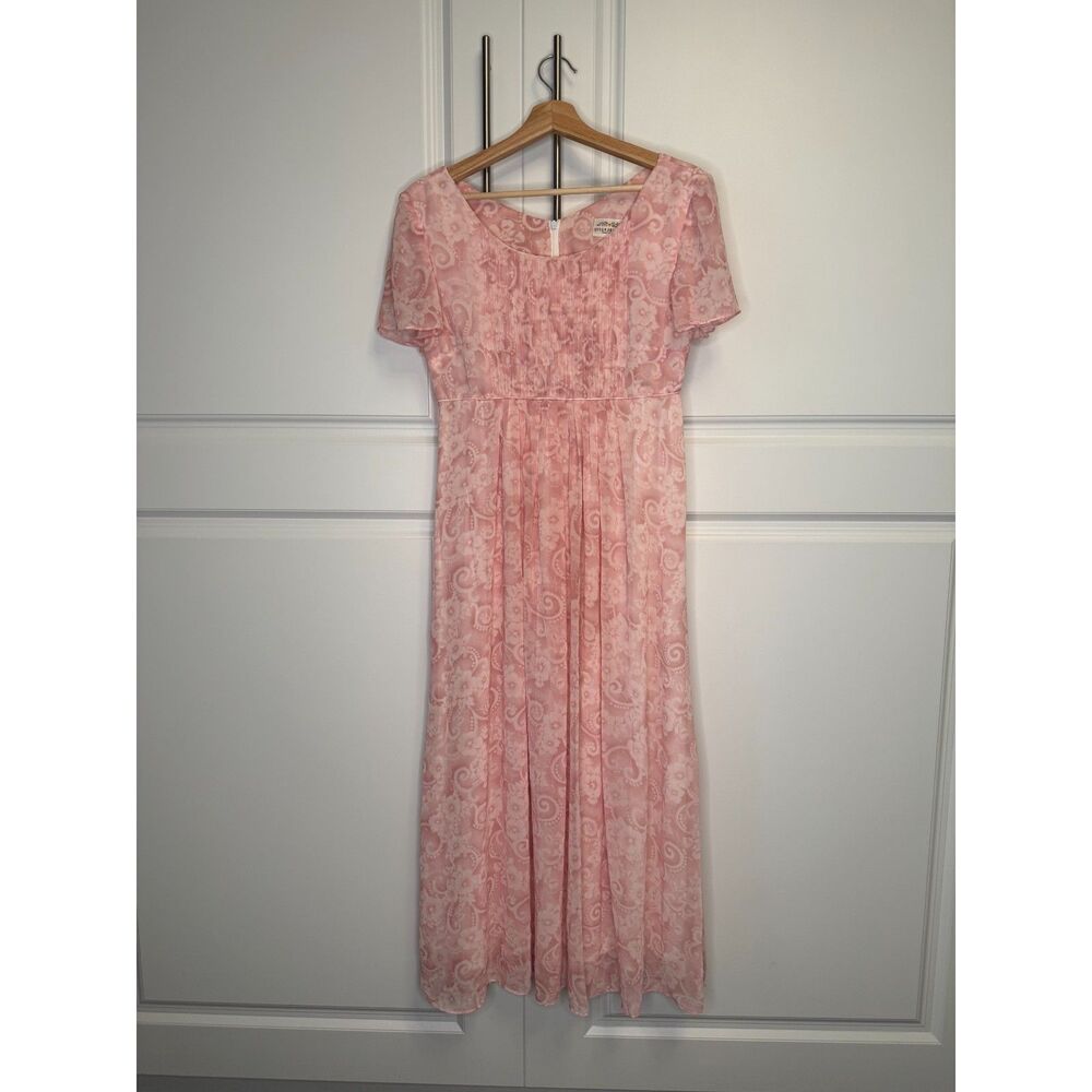 Vintage Susan Bristol Pink Floral Midi Dress Size 8 Cottagecore Prairie Romantic